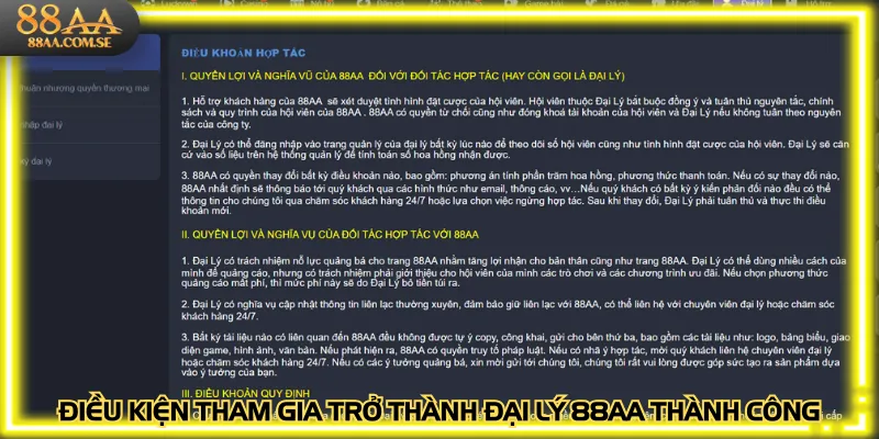 Điều kiện tham gia trở thành đại lý 88AA thành công